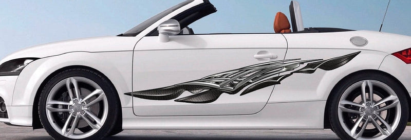 carbon fiber spear decal on white convertable car